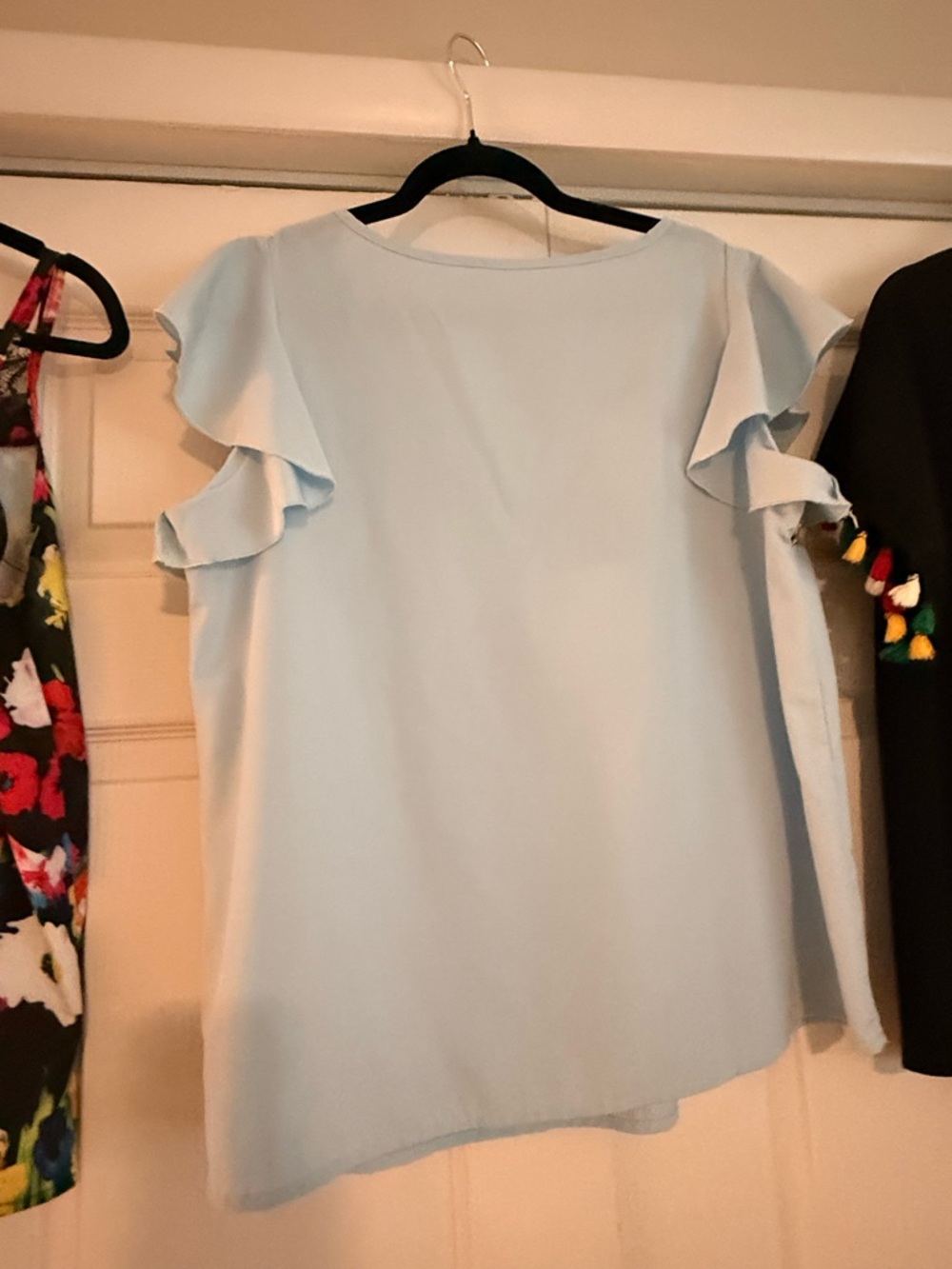 Set of 3 Vibrant Floral tank, Light Blue Embellished Square-Neck& crocheted Top - Picture 8 of 9